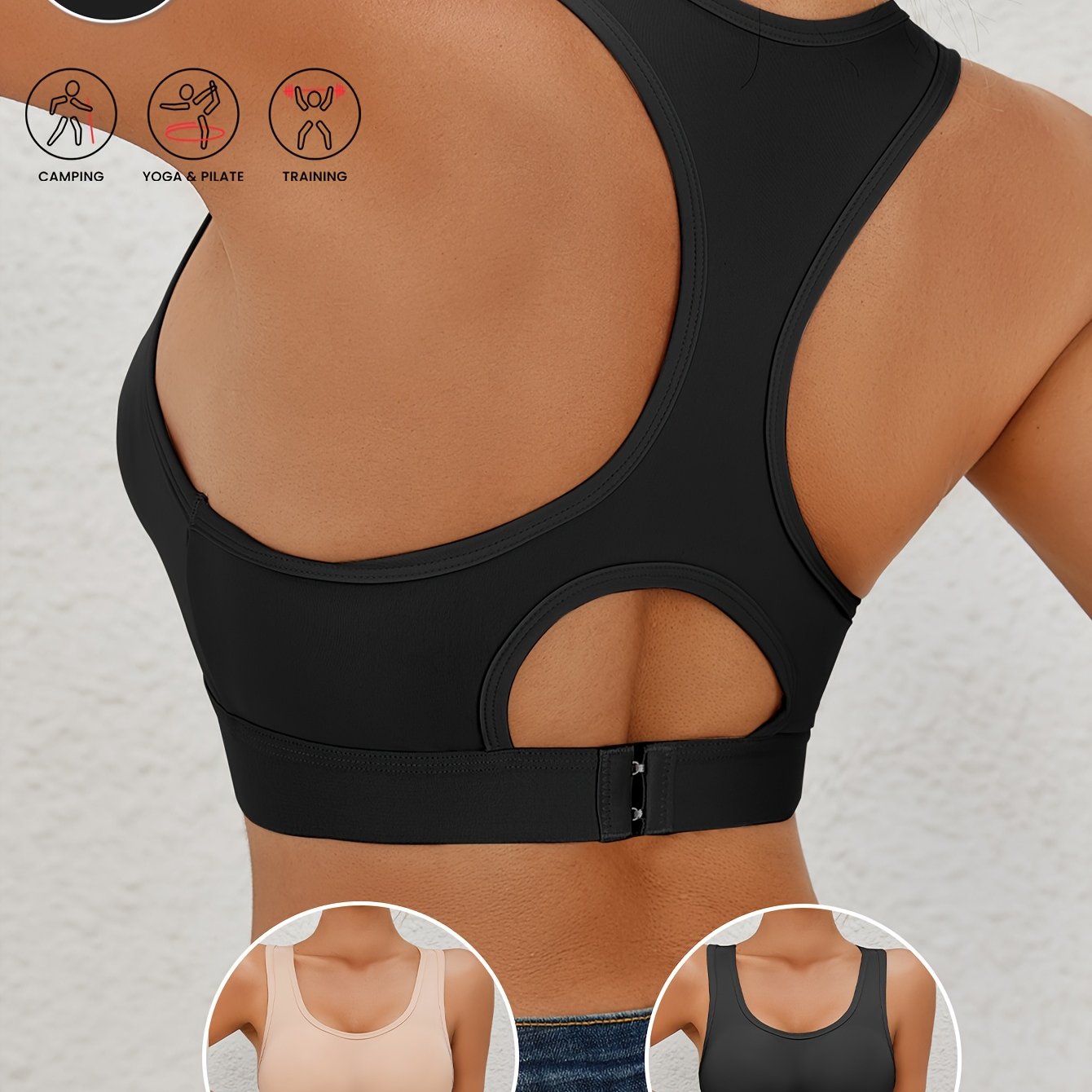 2pcs Women's High-Support Wire-free Push-Up Sports Bra - Seamless Breathable Design, Adjustable Hook & Anti-Shock for Yoga, Running, Training