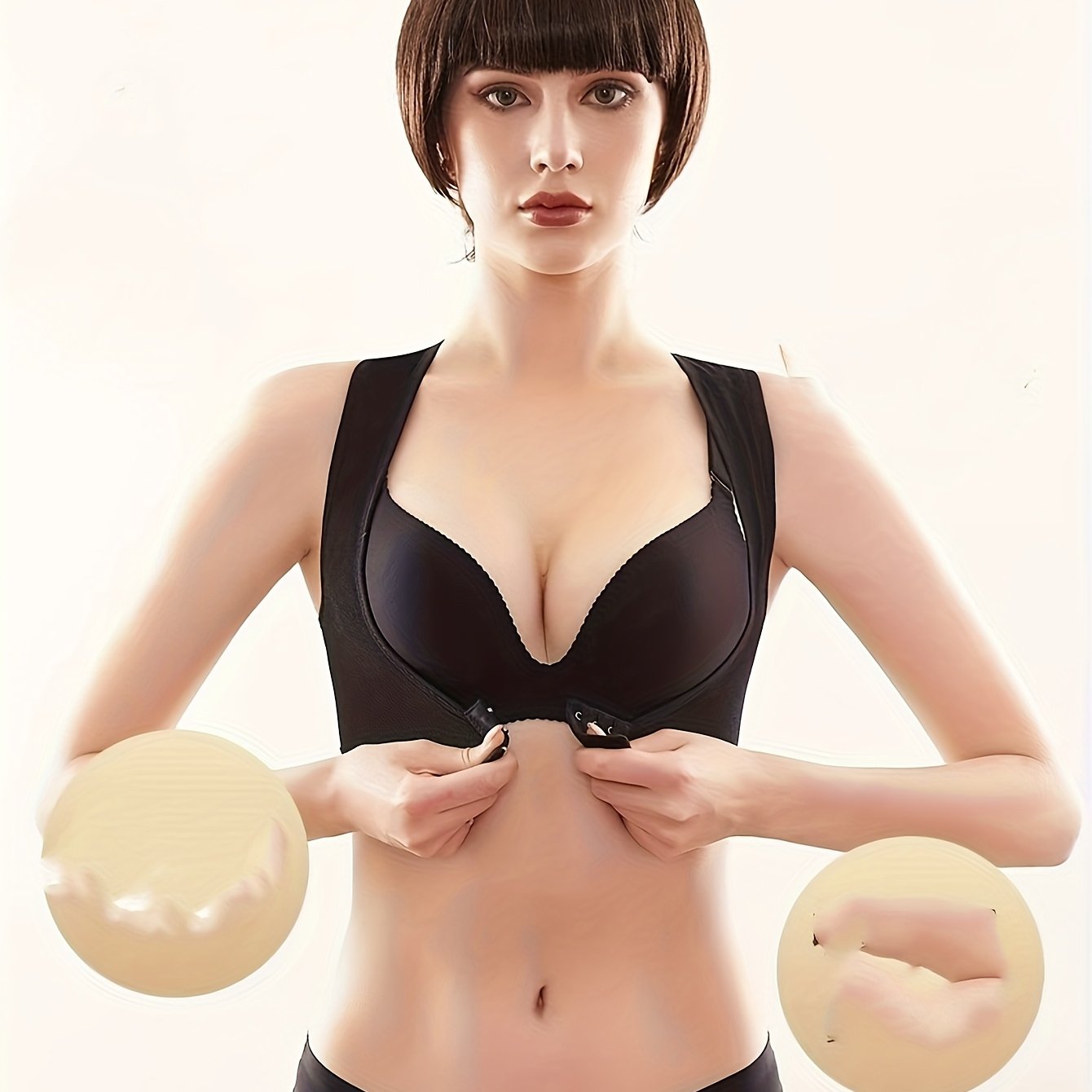 Women's Plus Size Bras - Lift, Shape & Support Posture Correction - Open Front Bra with Medium Support - Elegant Everyday & Formal Bras - Machine Washable - Black