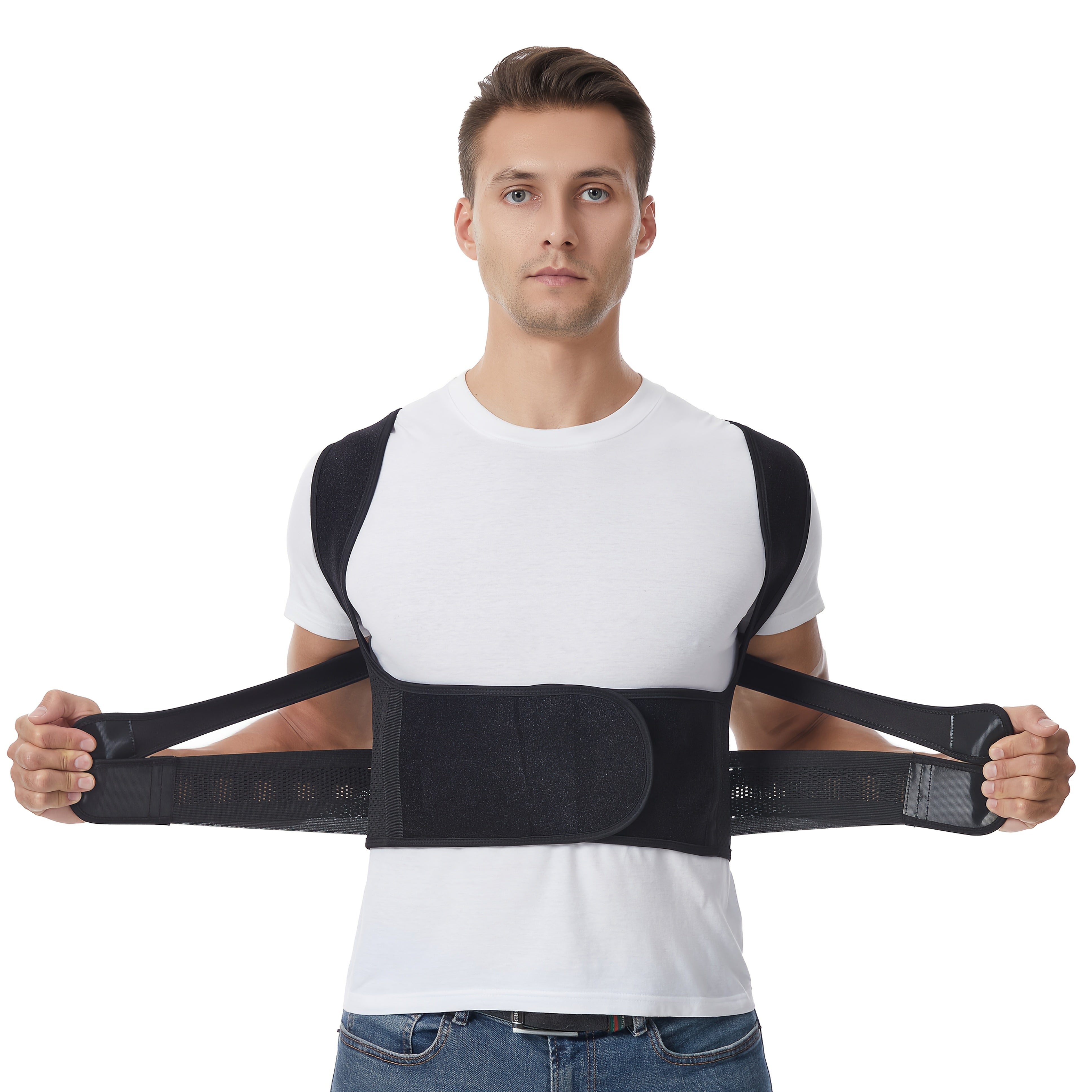 Unisex Posture Corrector Brace - Adjustable Black Back Support with Breathable Mesh, Ergonomic Design for Men & Women, Promotes Good Posture & Reduces Back Pain, Posture Corrector Brace, Sleek Design, Comfortable Fit