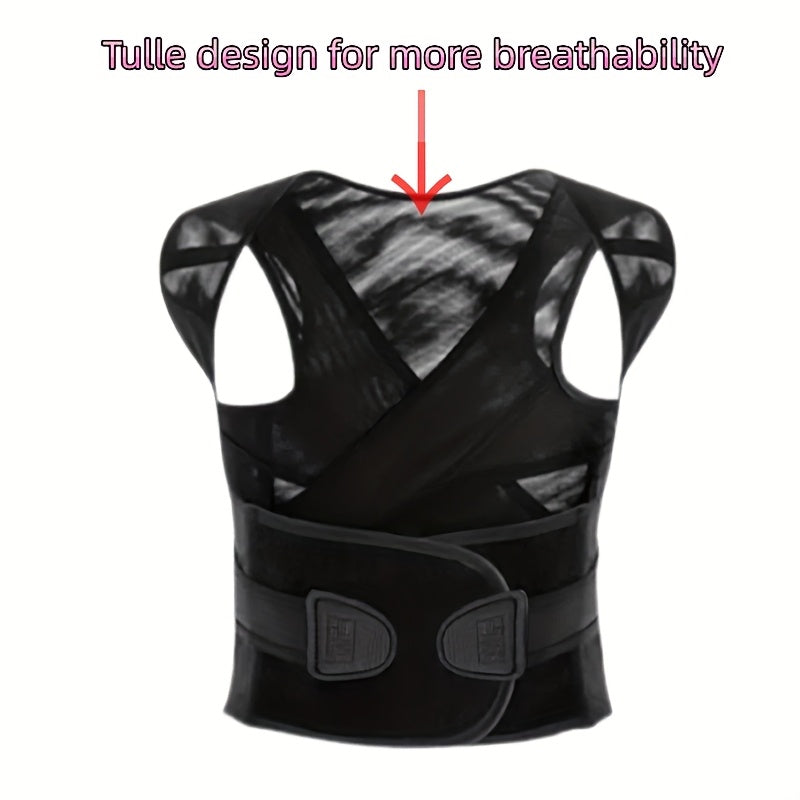 1pc New Lightweight Back Brace, Breathable Mesh Design for Straight Back, Chest Toning & Posture Support with Extension Straps, Unisex Comfortable Posture Corrector Belt for Women & Men, Adjustable Comfortable Underwear, Breathable Mesh Material